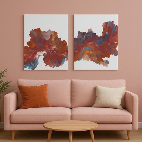 Tweeluik Schilderij | Abstract | 30x40 | roze blauw | acryl, Antiek en Kunst, Kunst | Schilderijen | Abstract, Ophalen of Verzenden