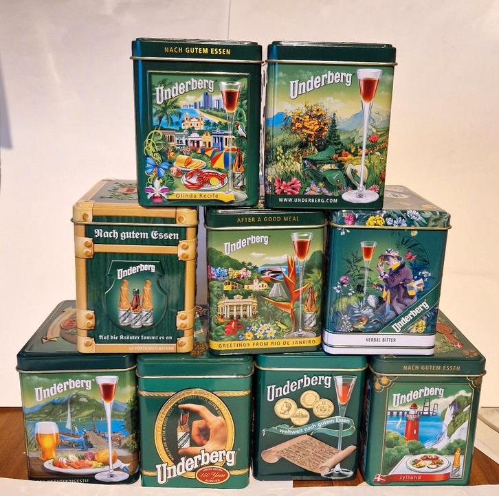 9 Underbergblikjes;, Verzamelen, Blikken, Zo goed als nieuw, Overige, Overige merken, Ophalen of Verzenden