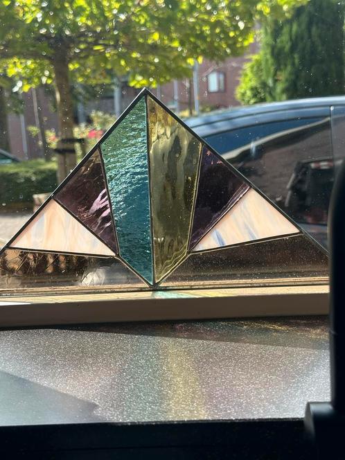Glas-in-lood raamhanger geometrisch design vintage look., Antiek en Kunst, Antiek | Glas en Kristal, Ophalen of Verzenden