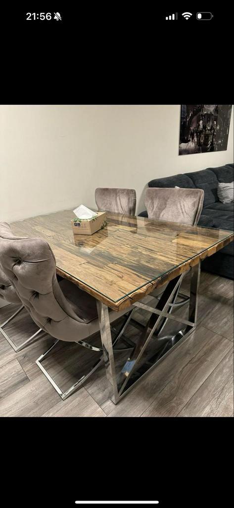 Salontafel + Eettafel met glazen blad - Moet Weg!, Huis en Inrichting, Tafels | Eettafels, Gebruikt, 100 tot 150 cm, 150 tot 200 cm
