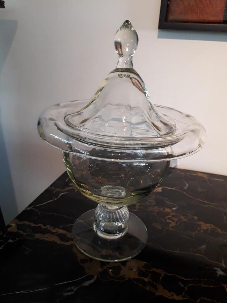 OUDE GLAZEN DEKSEL KRAAGCOUPE gele glans in PERFECTE STAAT !, Antiek en Kunst, Antiek | Glas en Kristal, Ophalen of Verzenden