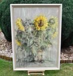 Maria de Ruiter de Wit, zonnebloemen pastel op linnen., Antiek en Kunst, Kunst | Schilderijen | Klassiek, Ophalen