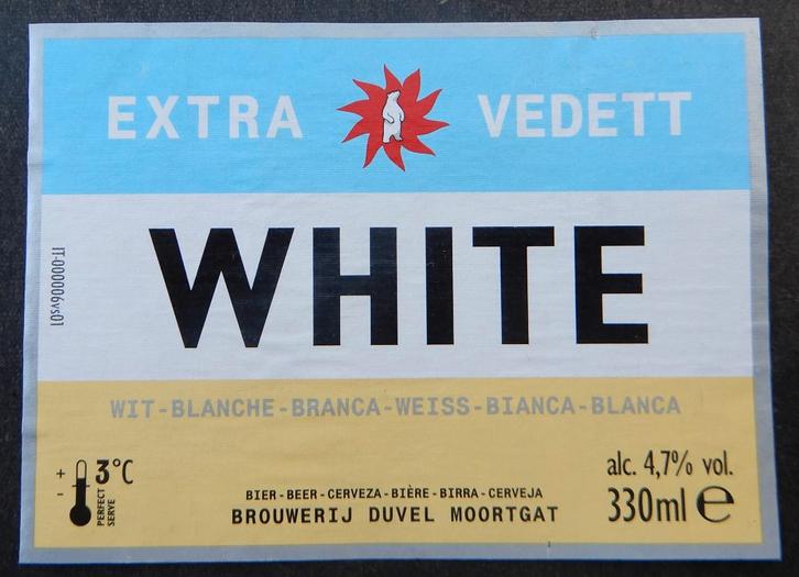 Bieretiket White extra Vedett Brouw. Duvel Moortgat (11s7), Verzamelen, Biermerken, Gebruikt, Overige typen, Overige merken, Verzenden