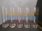 Vintage 5 nieuwe zomerse sixties versierde longdrink glazen, Ophalen of Verzenden