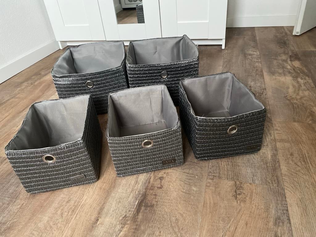 Grijze opbergmanden - Home - 5 stuks, Ophalen, Gebruikt, Overige materialen, Minder dan 50 cm