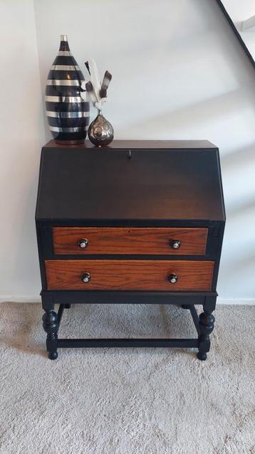 Secretaire zwart bruin eiken modern klassiek goud 2 laden beschikbaar voor biedingen