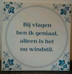 3 leuke Tekst / spreuk tegeltjes Delftsblauw, Ophalen of Verzenden