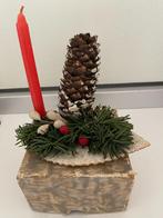 Vintage Kaars en Dennenappel op gesuikerd plateau kerst, Ophalen of Verzenden, Gebruikt