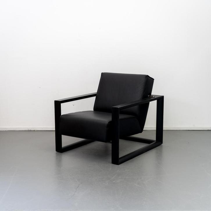 2x Montis Dickens Fauteuil Zwart Leer - Zwart Chroom, Huis en Inrichting, Fauteuils, Zo goed als nieuw, Leer, Metaal, 75 tot 100 cm