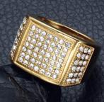 Stalen met 18K goud heren ring met zirkoon, Sieraden, Tassen en Uiterlijk, Ringen, 20 of groter, Heer, Nieuw, Met edelsteen
