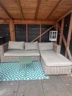 Te koop aangeboden rotan tuinbank met chaisse longue, Ophalen, Gebruikt, Rotan