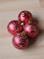 4 rode kerstballen met goudkleurige versiering, Ophalen, Gebruikt