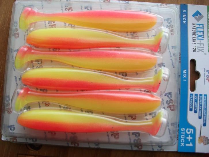 6 stuka Flexi Fix Nature Line 120 roofvis shads / kunstaas, Watersport en Boten, Hengelsport | Roofvissen, Nieuw, Overige typen