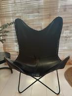 Zwarte leren Vlinderstoel, Huis en Inrichting, Stoelen, Ophalen, Zwart, Leer, Zo goed als nieuw