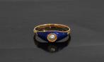 Frankrijk 1844 parel blauw emaille 18k ring goud antiek dame, Verzenden, Goud, Ring, Met edelsteen
