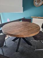 Industriële mangohouten eettafel - 120cm, Huis en Inrichting, Tafels | Eettafels, Ophalen, Rond, Zo goed als nieuw, Metaal