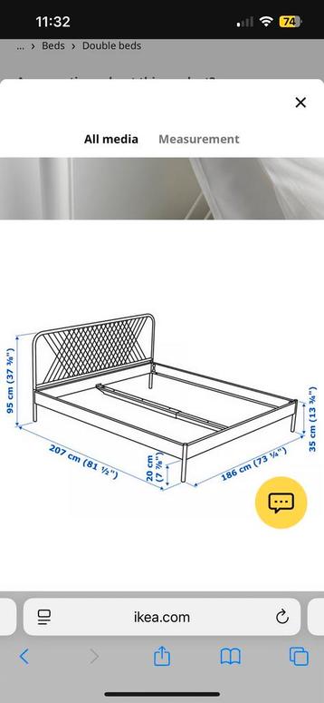 Ikea Nesttun Bedframe 180x200 - Wit Metaal - afbeelding 2
