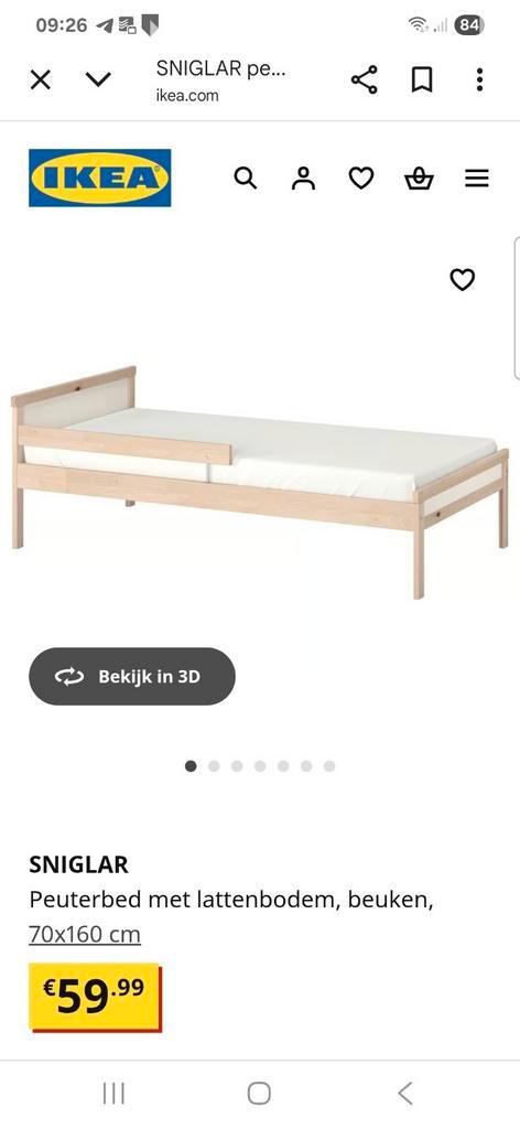 Peuterbed Ikea met matras, Huis en Inrichting, Slaapkamer | Bedden, Zo goed als nieuw, Eenpersoons, 200 cm, Hout, Wit, Ophalen