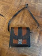 Vintage Zadelleer Schoudertas Twee Kleuren, Overige merken, Gebruikt, Bruin, Ophalen of Verzenden