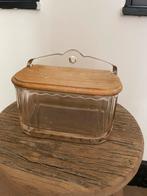 Lichtroze zoutvat zoutbak zout vat glas houten deksel, Antiek en Kunst, Curiosa en Brocante, Ophalen of Verzenden