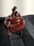 Bronzen wierookvat met foo dog., Antiek en Kunst, Ophalen of Verzenden, Brons