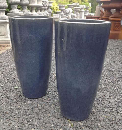 Grote geglazuurde potten antic grey bleu in twee maten., Tuin en Terras, Bloempotten, Nieuw, Terracotta, Binnen, Balkon, Tuin