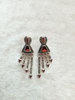Mooie Zilveren Art Deco Oorstekers met Granaat en Markesiet, Sieraden, Tassen en Uiterlijk, Antieke sieraden, Verzenden, Zilver