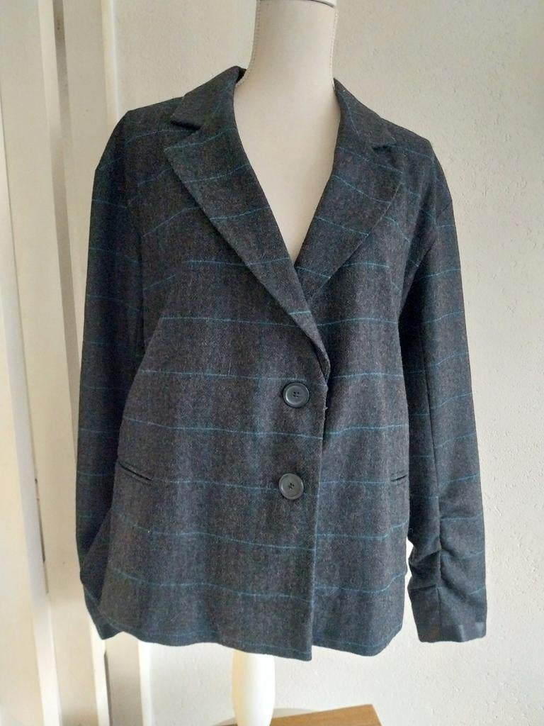 Grijze blazer met blauwe Streep H&M maat 42, H&M, Maat 42/44 (L), Ophalen of Verzenden, Zo goed als nieuw