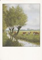 Landschap met wilgen en 4 roodbonte koeien J. Ligtenberg, Ophalen of Verzenden, 1980 tot heden, Ongelopen, Natuur