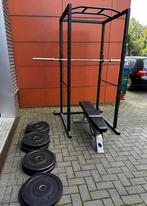 Power rack met Verstelbare Bankje,100kg Bumperplates,Barbell, Ophalen, Gebruikt, Overige typen