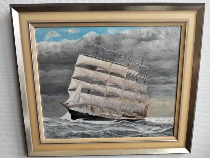 Schilderij Zijlschip op Zee - P.v.S. '83, Antiek en Kunst, Kunst | Schilderijen | Klassiek, Ophalen of Verzenden
