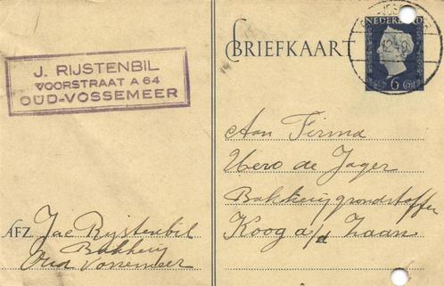 J. Rijstenbil, Oud-Vossemeer - 12.1949 - briefkaart - 1949 g, Postzegels en Munten, Brieven en Enveloppen | Nederland, Briefkaart