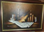 Schilderij: Stilleven met Viool en Kaars, Antiek en Kunst, Kunst | Schilderijen | Klassiek, Ophalen of Verzenden
