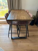 Mangohouten bartafel met 4 barkrukken (Livin24), Huis en Inrichting, Tafels | Eettafels, Ophalen, 100 tot 150 cm, 50 tot 100 cm