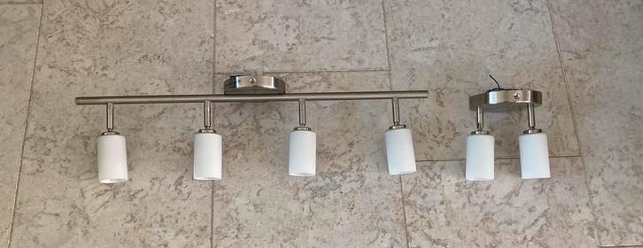 Plafondlamp, set van 4 lampen, rvs + wit glas, verstelbaar, Huis en Inrichting, Lampen | Plafondlampen, Zo goed als nieuw, Glas