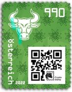 2x Cryptostamp Oostenrijk 2022 Bull Groen, Ophalen of Verzenden, Postfris