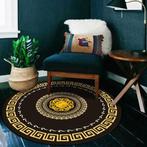 Zwart Goud Barok Rond Vloerkleed Kleed Tapijt Geometrisch, Verzenden, Nieuw, Zwart, Rond