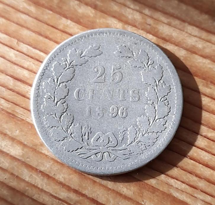 Nederland 25 cent 1896 (lot 2), Postzegels en Munten, Munten | Nederland, Losse munt, 25 cent, Koningin Wilhelmina, Zilver, Ophalen of Verzenden