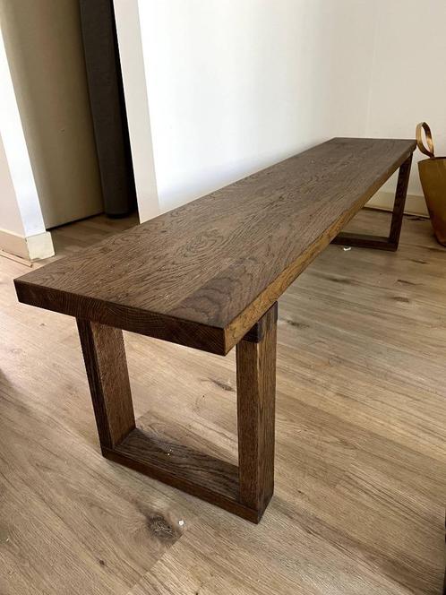 Eetbank z.g.a.n. massief hout design, Huis en Inrichting, Stoelen, Zo goed als nieuw, Eén, Hout, Bruin, Ophalen