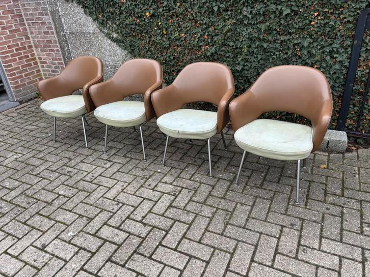 Vintage design stoelen Knoll, Huis en Inrichting, Stoelen, Gebruikt, Vier, Leer, Stof, Ophalen