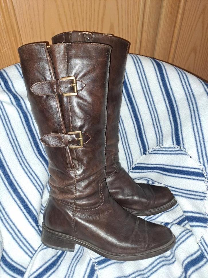 hoge laarzen, leer, maat 40, bruin., Kleding | Dames, Schoenen, Gedragen, Hoge laarzen, Bruin, Ophalen of Verzenden