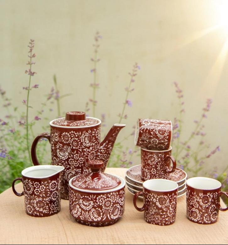 vintage servies Cepelia Opole ‘75– handbeschilderd porselein, Antiek en Kunst, Antiek | Servies compleet, Ophalen of Verzenden