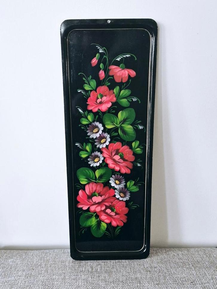 Russisch handgeschilderd metalen dienblad, Huis en Inrichting, Woonaccessoires | Dienbladen, Metaal, Rechthoekig, Ophalen of Verzenden