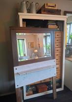 Antieke kaptafel spiegel met marmeren plaat en planchet, Antiek en Kunst, Ophalen of Verzenden