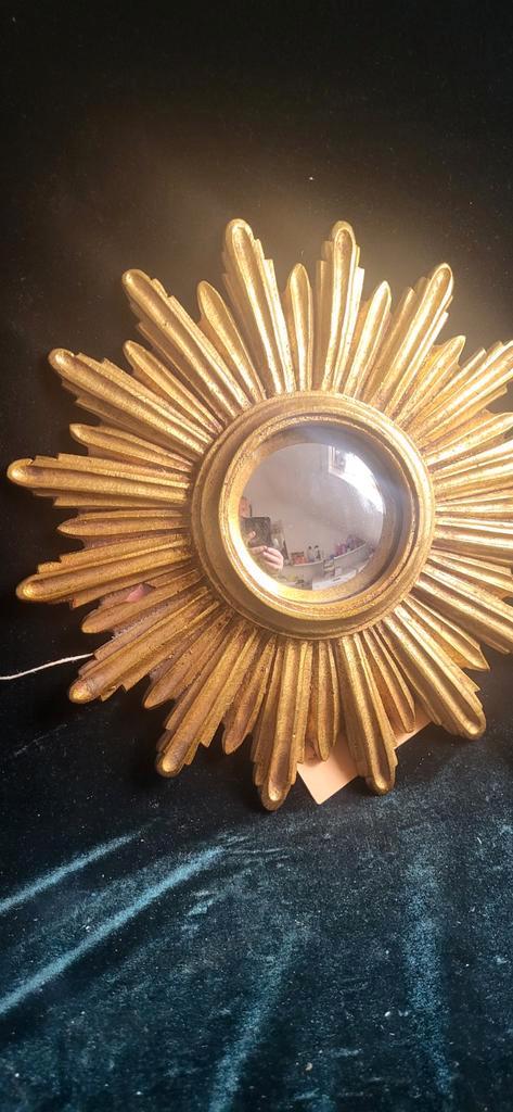 Gouden Zonnespiegel doorsnede 27 cm, Antiek en Kunst, Antiek | Spiegels, Minder dan 50 cm, Minder dan 100 cm, Rond, Ophalen of Verzenden