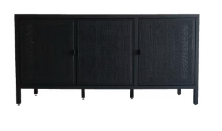 Dressoir kast zwart 3 lades deurs webbing hout, Huis en Inrichting, Kasten | Dressoirs, Zo goed als nieuw, 25 tot 50 cm, Ophalen of Verzenden