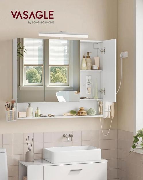 VASAGLE Badkamerkast met 3 deuren, spiegelkast, wandkast, Huis en Inrichting, Badkamer | Badkamermeubels, Nieuw, Minder dan 100 cm