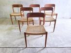 Set van zes model 75 stoelen in teak van N.O. Moller, Huis en Inrichting, Stoelen, Ophalen, Gebruikt, Bruin, Nvt