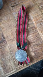 Grote tinnen medaille met lint, zie foto's, Ophalen of Verzenden, Overige materialen