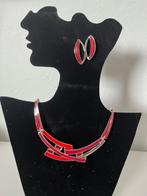 Set statement ketting met oorstekers zilver / rood, Overige materialen, Verstelbaar, Nieuw, Ophalen of Verzenden